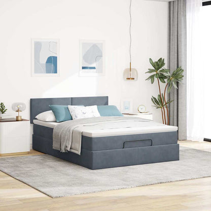 vidaXL Ottoman-Bett mit Matratze & LEDs Dunkelgrau 140x190 cm Samt