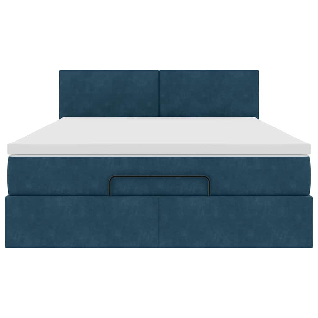 vidaXL Ottoman-Bett mit Matratze & LEDs Dunkelblau 140x190 cm Samt