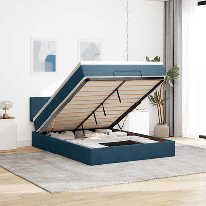 vidaXL Ottoman-Bett mit Matratze & LEDs Dunkelblau 140x190 cm Samt