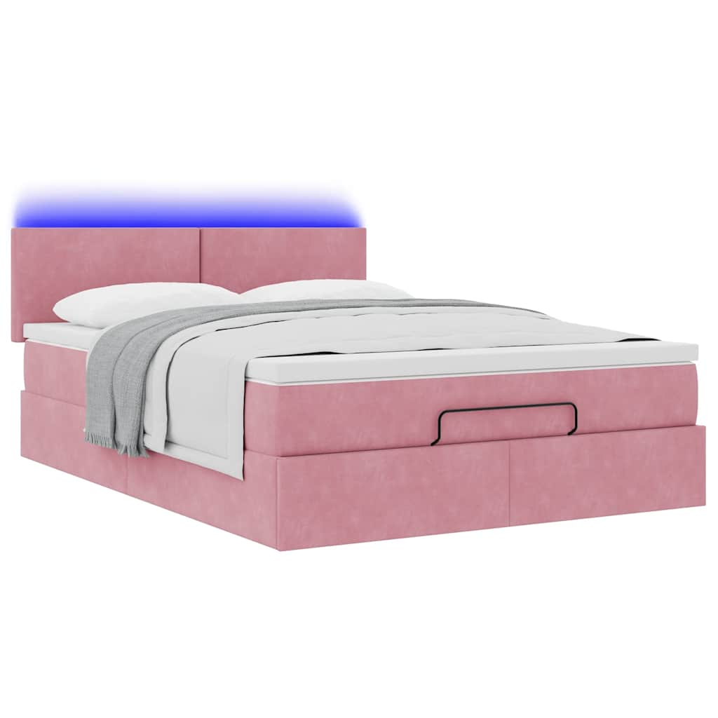 Ottoman-Bett mit Matratze & LEDs Rosa 140x190 cm Samt