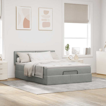 vidaXL Ottoman-Bett mit Matratze & LEDs Hellgrau 140x200 cm Samt