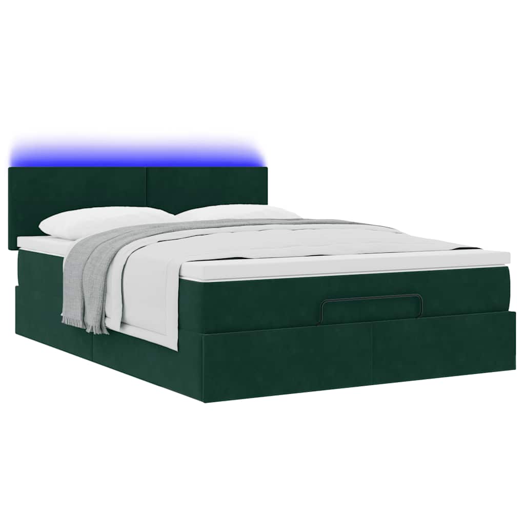 vidaXL Ottoman-Bett mit Matratze & LEDs Dunkelgrün 140x200 cm Samt