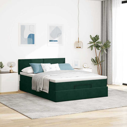vidaXL Ottoman-Bett mit Matratze & LEDs Dunkelgrün 140x200 cm Samt