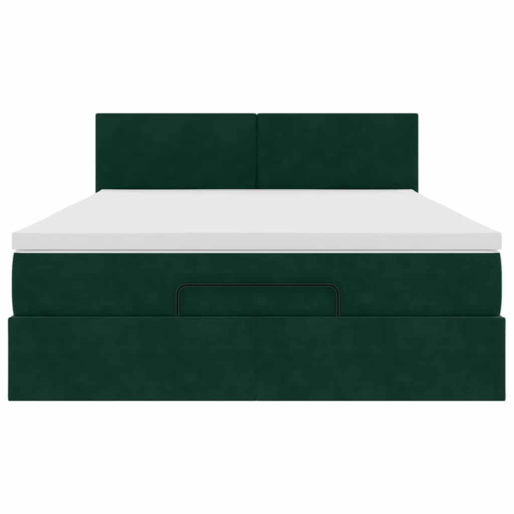 vidaXL Ottoman-Bett mit Matratze & LEDs Dunkelgrün 140x200 cm Samt