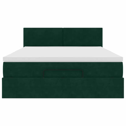 vidaXL Ottoman-Bett mit Matratze & LEDs Dunkelgrün 140x200 cm Samt