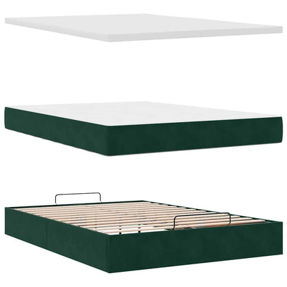 vidaXL Ottoman-Bett mit Matratze & LEDs Dunkelgrün 140x200 cm Samt
