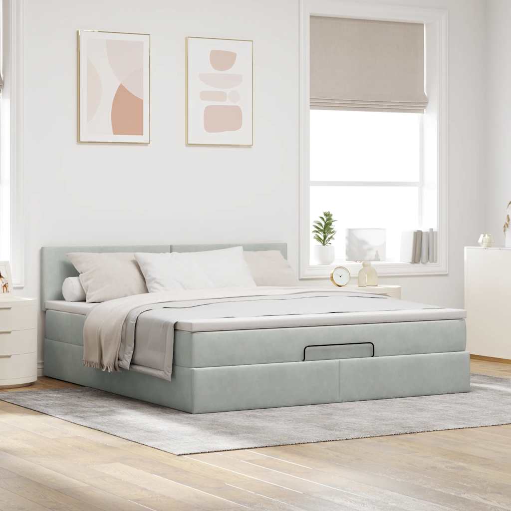 vidaXL Ottoman-Bett mit Matratze & LEDs Hellgrau 160x200 cm Samt