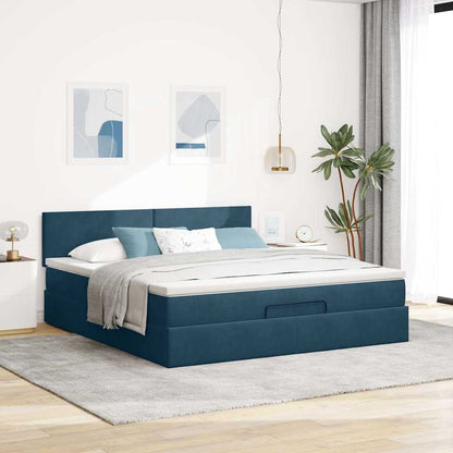 vidaXL Ottoman-Bett mit Matratze & LEDs Dunkelblau 160x200 cm Samt