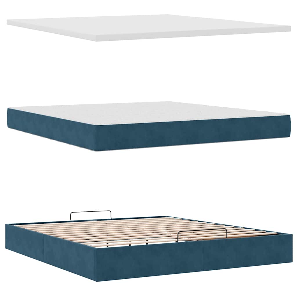 vidaXL Ottoman-Bett mit Matratze & LEDs Dunkelblau 160x200 cm Samt
