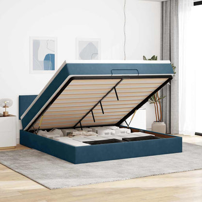 vidaXL Ottoman-Bett mit Matratze & LEDs Dunkelblau 160x200 cm Samt