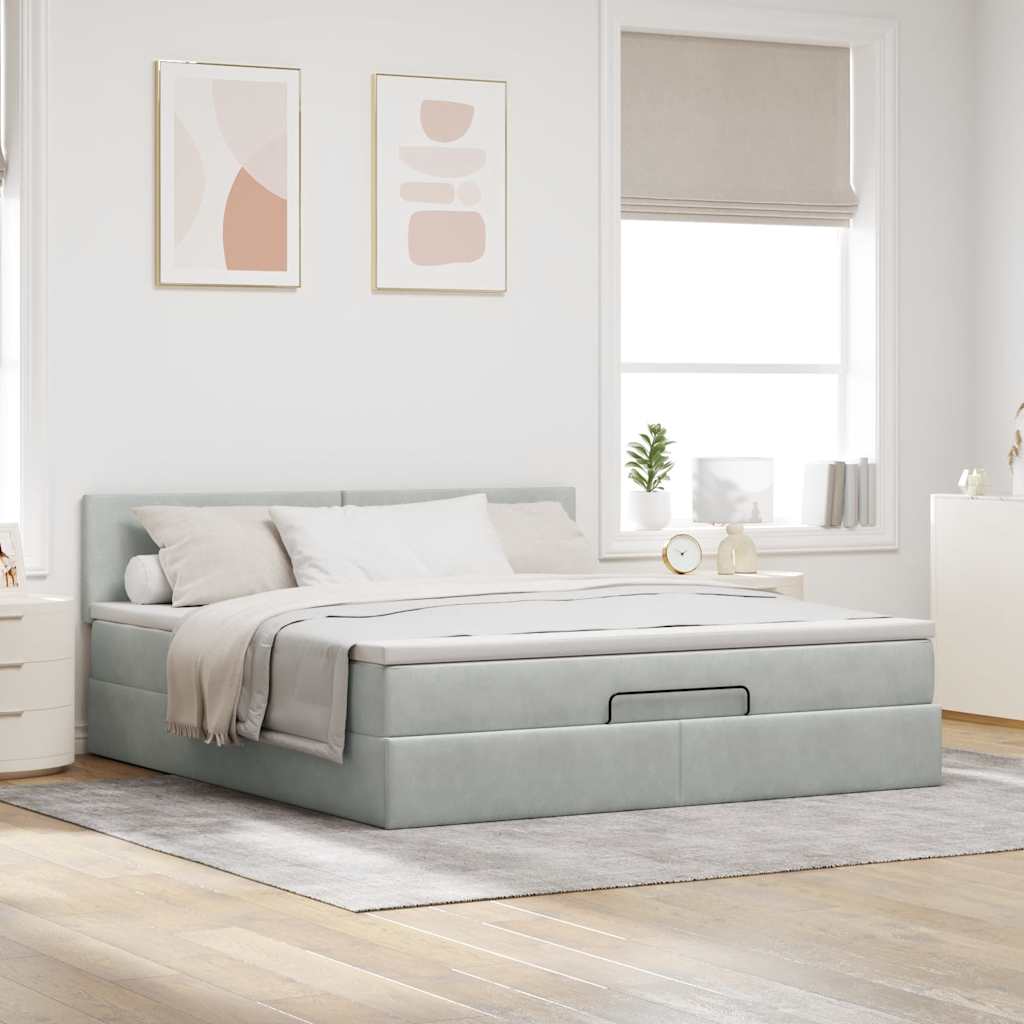 vidaXL Lit ottoman avec matelas et LED gris clair 180x200 cm velours