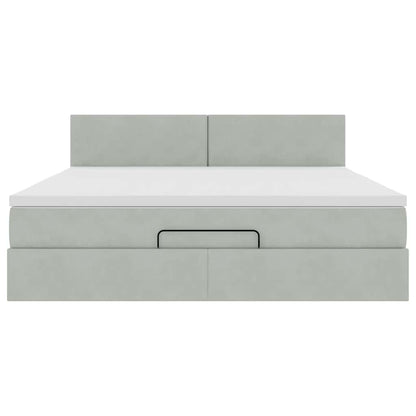 Ottoman-Bett mit Matratze & LEDs Hellgrau 180x200 cm Samt