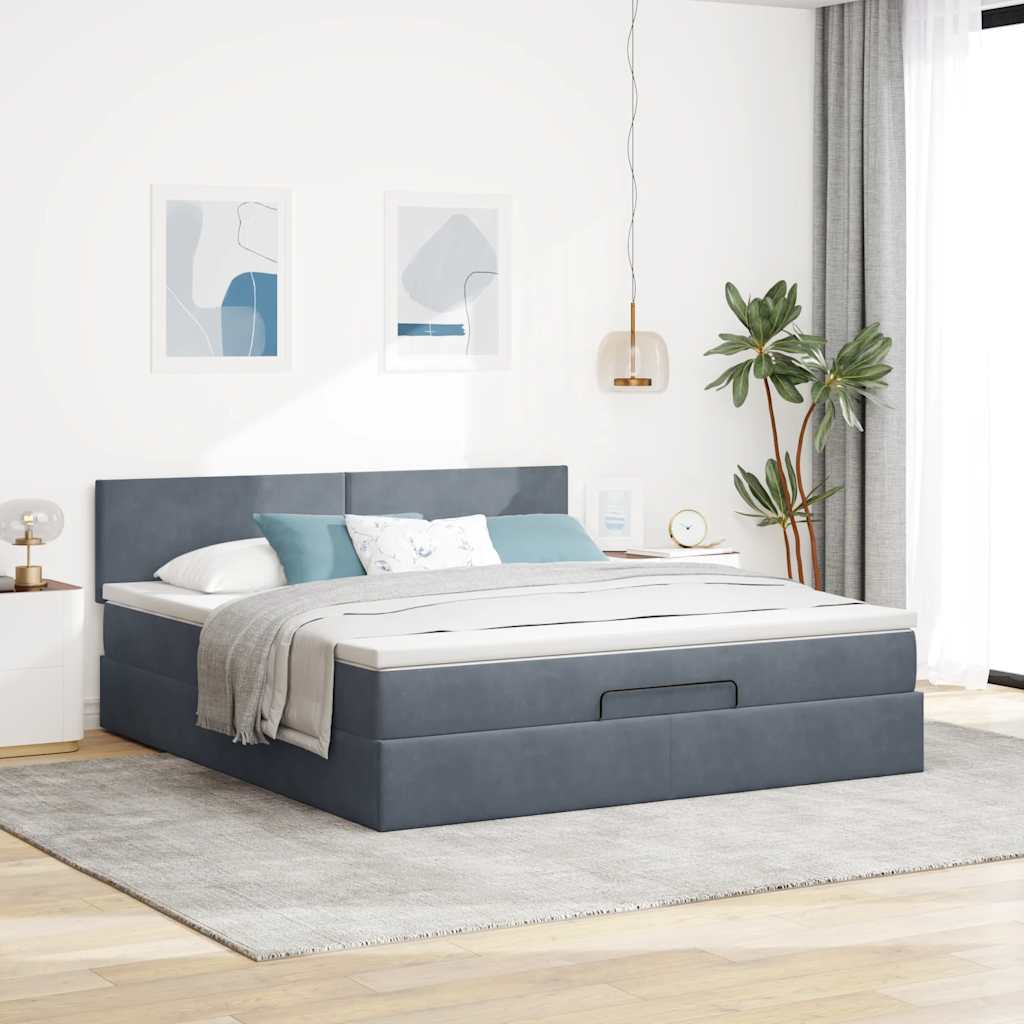 vidaXL Ottoman-Bett mit Matratze & LEDs Dunkelgrau 180x200 cm Samt