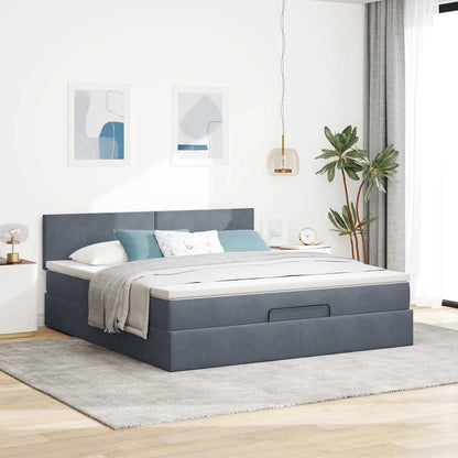 vidaXL Ottoman-Bett mit Matratze & LEDs Dunkelgrau 180x200 cm Samt