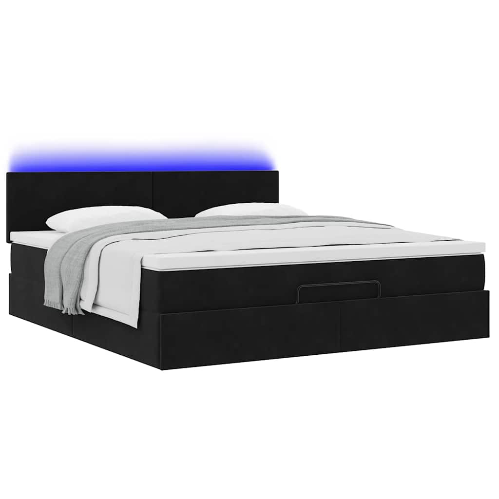 vidaXL Ottoman-Bett mit Matratze & LEDs Schwarz 180x200 cm Samt