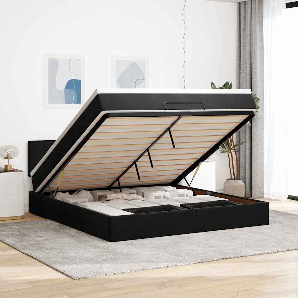 vidaXL Ottoman-Bett mit Matratze & LEDs Schwarz 180x200 cm Samt