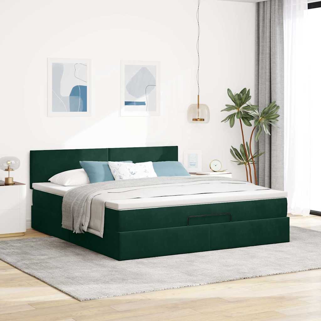 vidaXL Ottoman-Bett mit Matratze & LEDs Dunkelgrün 180x200 cm Samt