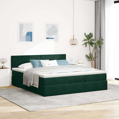 vidaXL Ottoman-Bett mit Matratze & LEDs Dunkelgrün 180x200 cm Samt