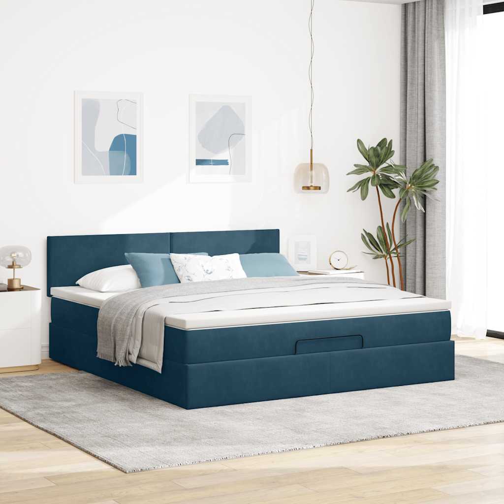 vidaXL Ottoman-Bett mit Matratze & LEDs Dunkelblau 180x200 cm Samt
