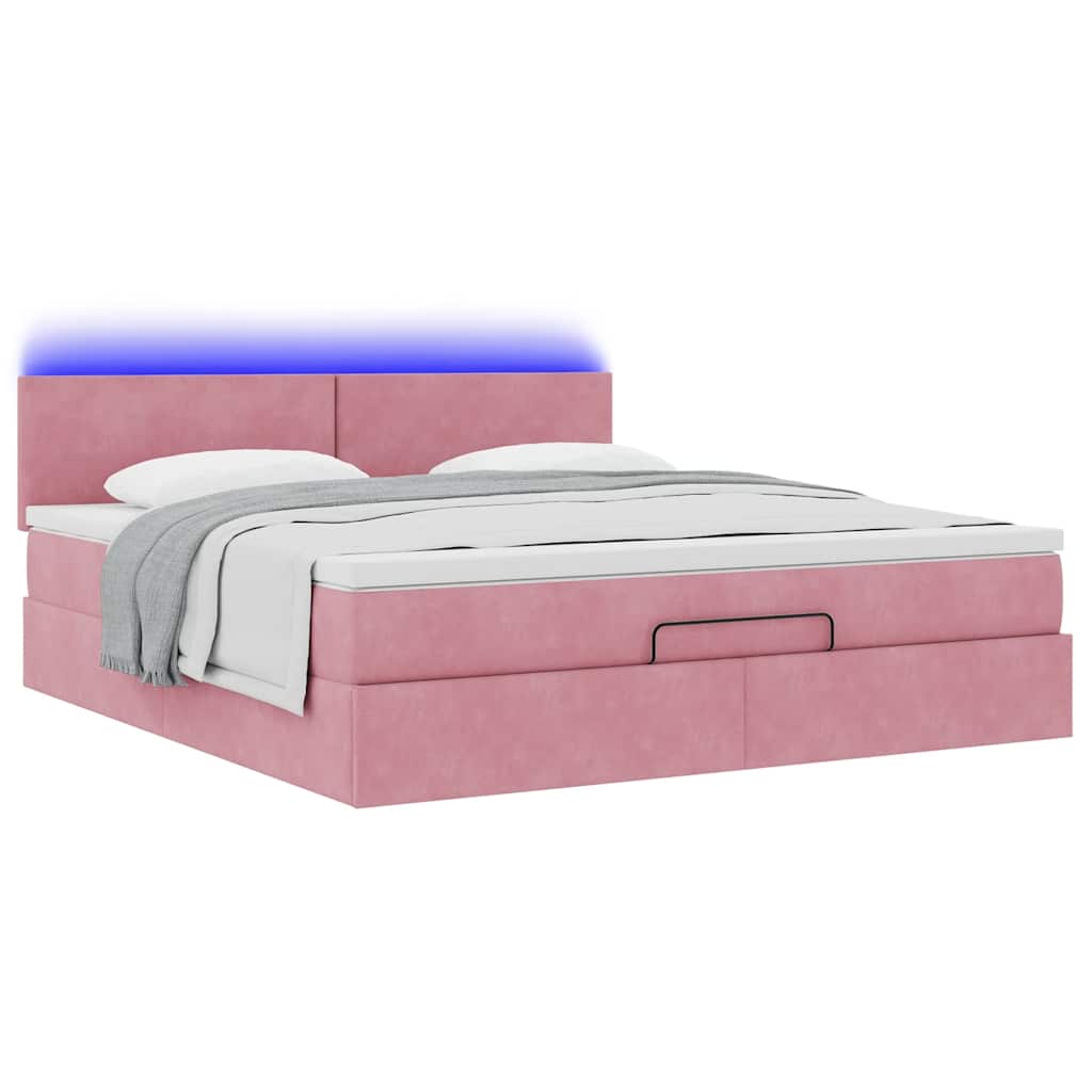vidaXL Ottomane Bett mit Matratze & LEDs Rosa 180x200 cm Samt