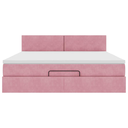 vidaXL Ottomane Bett mit Matratze & LEDs Rosa 180x200 cm Samt