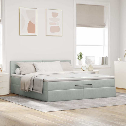 vidaXL Ottoman-Bett mit Matratzen & LEDs Hellgrau 200x200 cm Samt