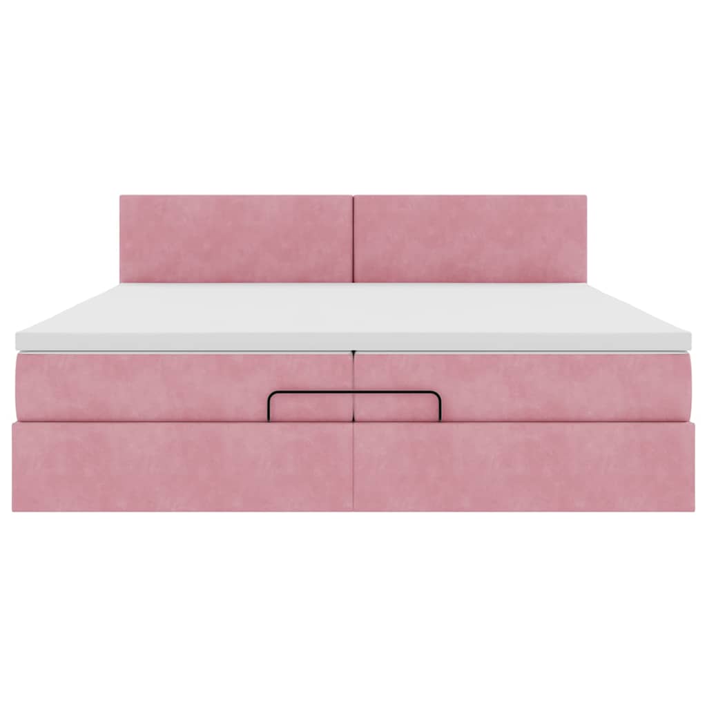 Ottoman-Bett mit Matratzen & LEDs Rosa 200x200 cm Samt