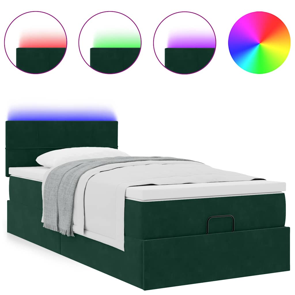 vidaXL Lit ottoman avec matelas et LED vert foncé 80x200 cm Velours