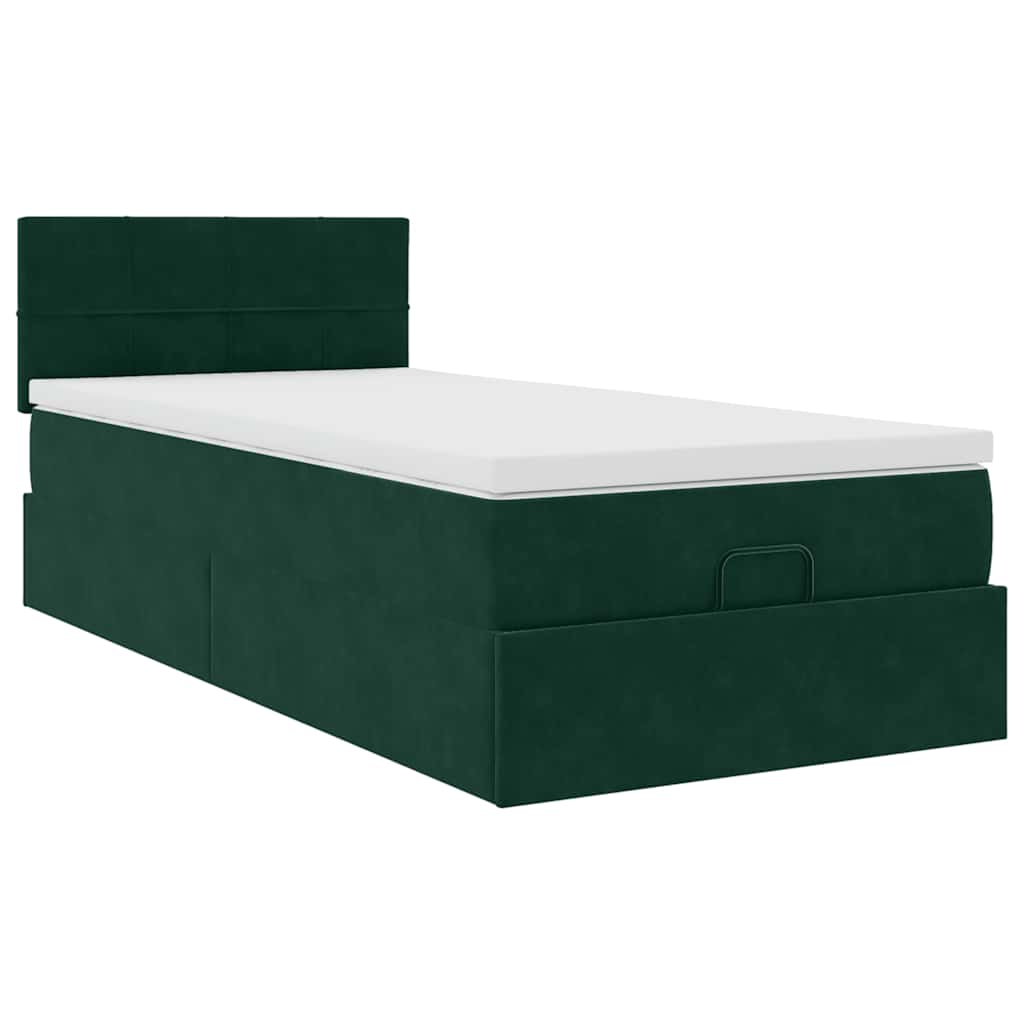 vidaXL Lit ottoman avec matelas et LED vert foncé 80x200 cm Velours