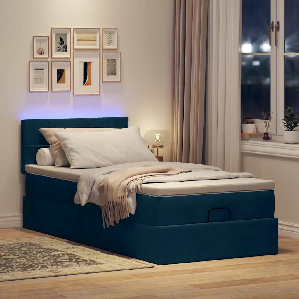 vidaXL Ottomane Bett mit Matratze & LEDs Dunkelblau 80x200 cm Samt
