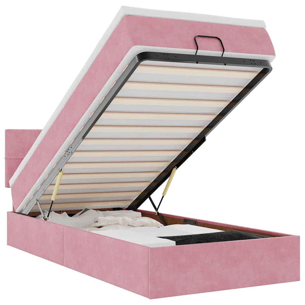 vidaXL Ottomane Bett mit Matratze & LEDs Rosa 80x200 cm Samt