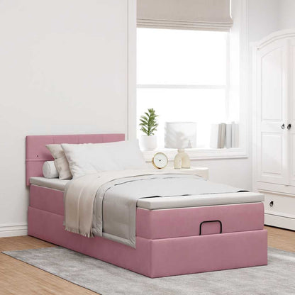 vidaXL Ottomane Bett mit Matratze & LEDs Rosa 80x200 cm Samt