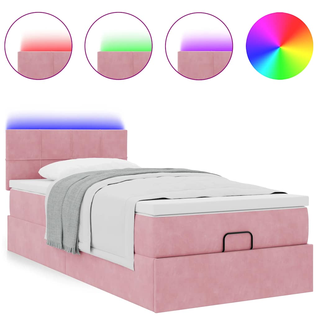 vidaXL Ottomane Bett mit Matratze & LEDs Rosa 80x200 cm Samt
