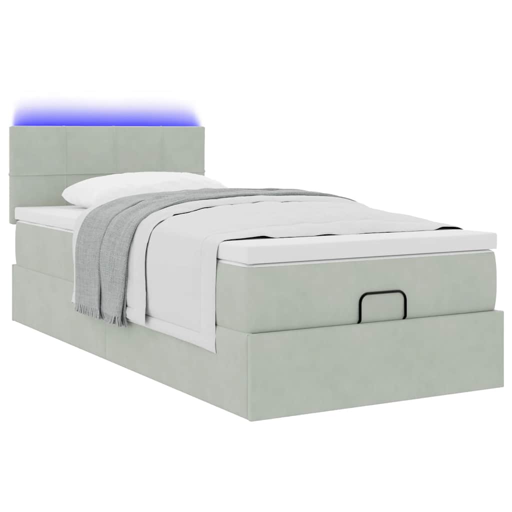 Ottoman-Bett mit Matratze & LEDs Hellgrau 90x190 cm Samt