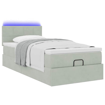 Ottoman-Bett mit Matratze & LEDs Hellgrau 90x190 cm Samt