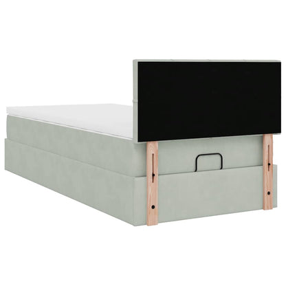 Ottoman-Bett mit Matratze & LEDs Hellgrau 90x190 cm Samt