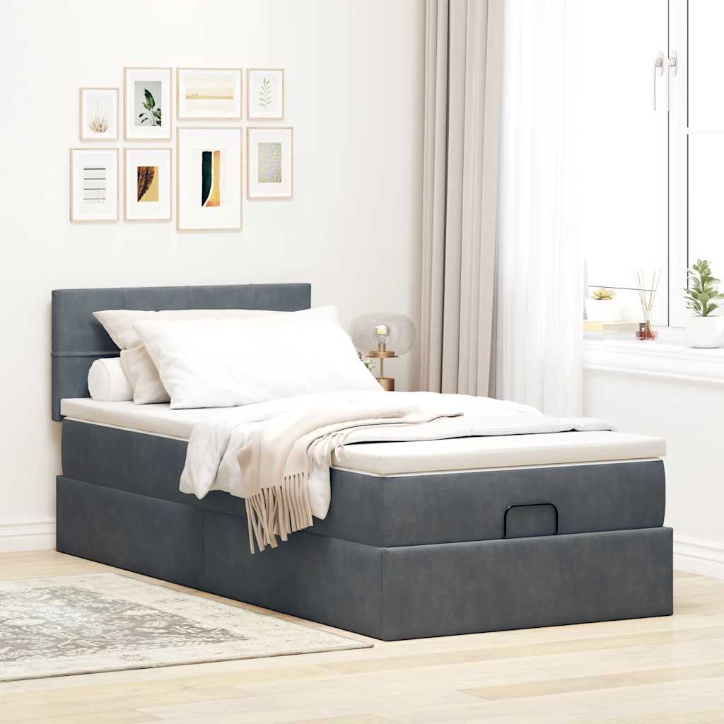 vidaXL Ottoman-Bett mit Matratze & LEDs Dunkelgrau 90x190 cm Samt