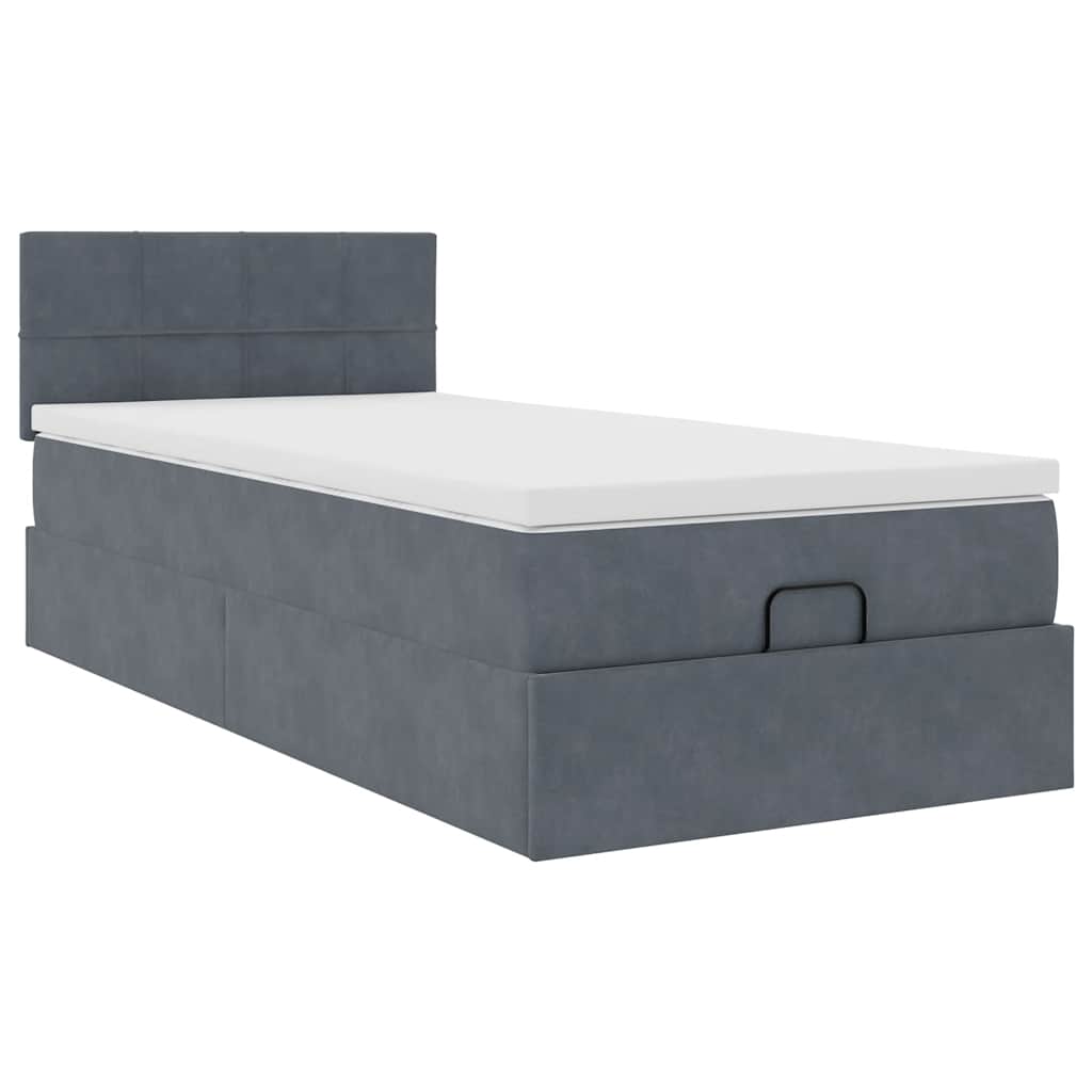 vidaXL Ottoman-Bett mit Matratze & LEDs Dunkelgrau 90x190 cm Samt