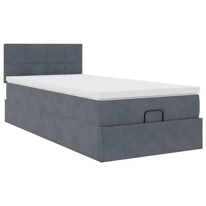vidaXL Ottoman-Bett mit Matratze & LEDs Dunkelgrau 90x190 cm Samt