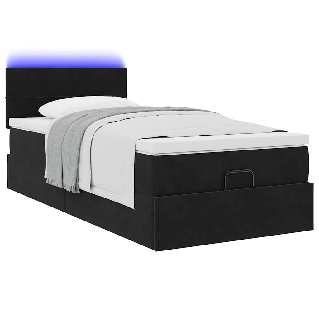 vidaXL Ottoman-Bett mit Matratze & LEDs Schwarz 90x190 cm Samt
