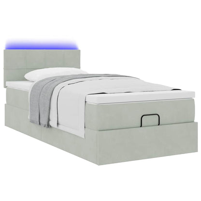 vidaXL Ottoman-Bett mit Matratze & LEDs Hellgrau 90x200 cm Samt