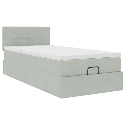 vidaXL Ottoman-Bett mit Matratze & LEDs Hellgrau 90x200 cm Samt