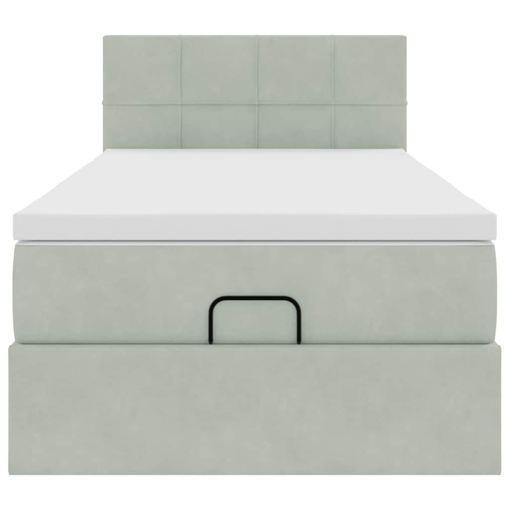 vidaXL Ottoman-Bett mit Matratze & LEDs Hellgrau 90x200 cm Samt