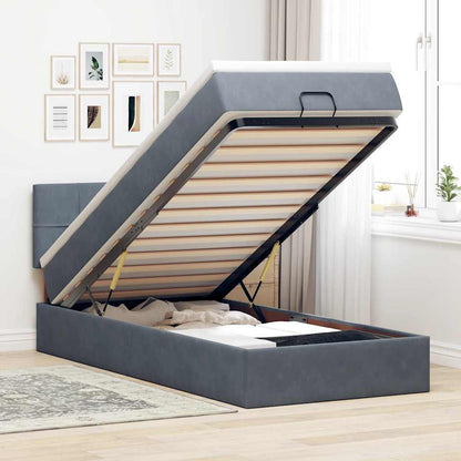 vidaXL Ottoman-Bett mit Matratze & LEDs Dunkelgrau 90x200 cm Samt