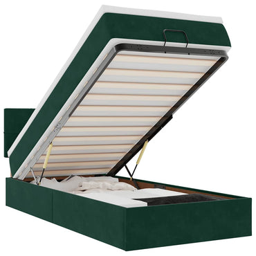 vidaXL Ottomane Bett mit Matratze & LEDs Dunkelgrün 90x200 cm Samt