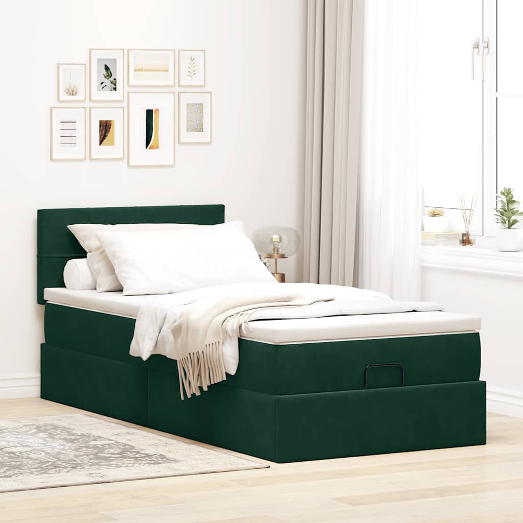vidaXL Ottomane Bett mit Matratze & LEDs Dunkelgrün 90x200 cm Samt