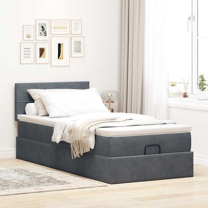vidaXL Ottoman-Bett mit Matratze & LEDs Dunkelgrau 100x200 cm Samt