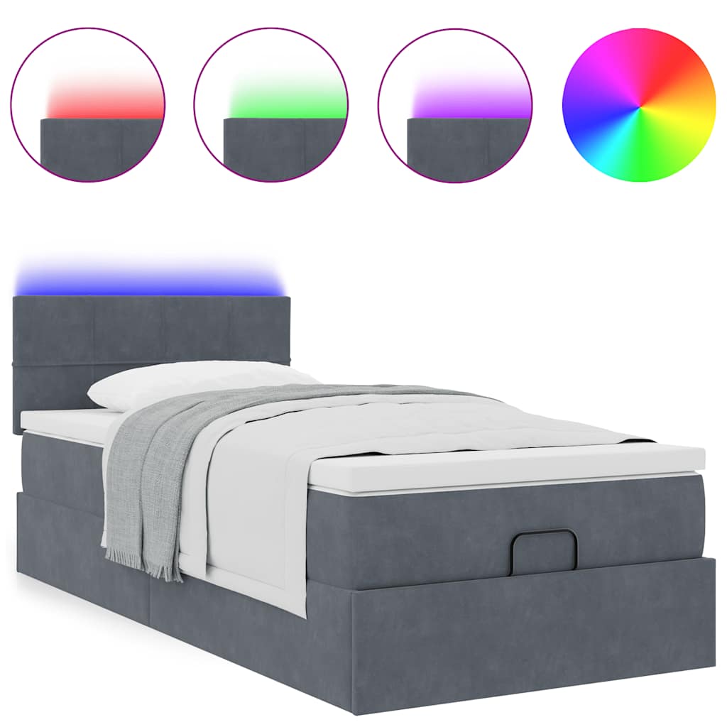 Ottoman-Bett mit Matratze & LEDs Dunkelgrau 100x200 cm Samt