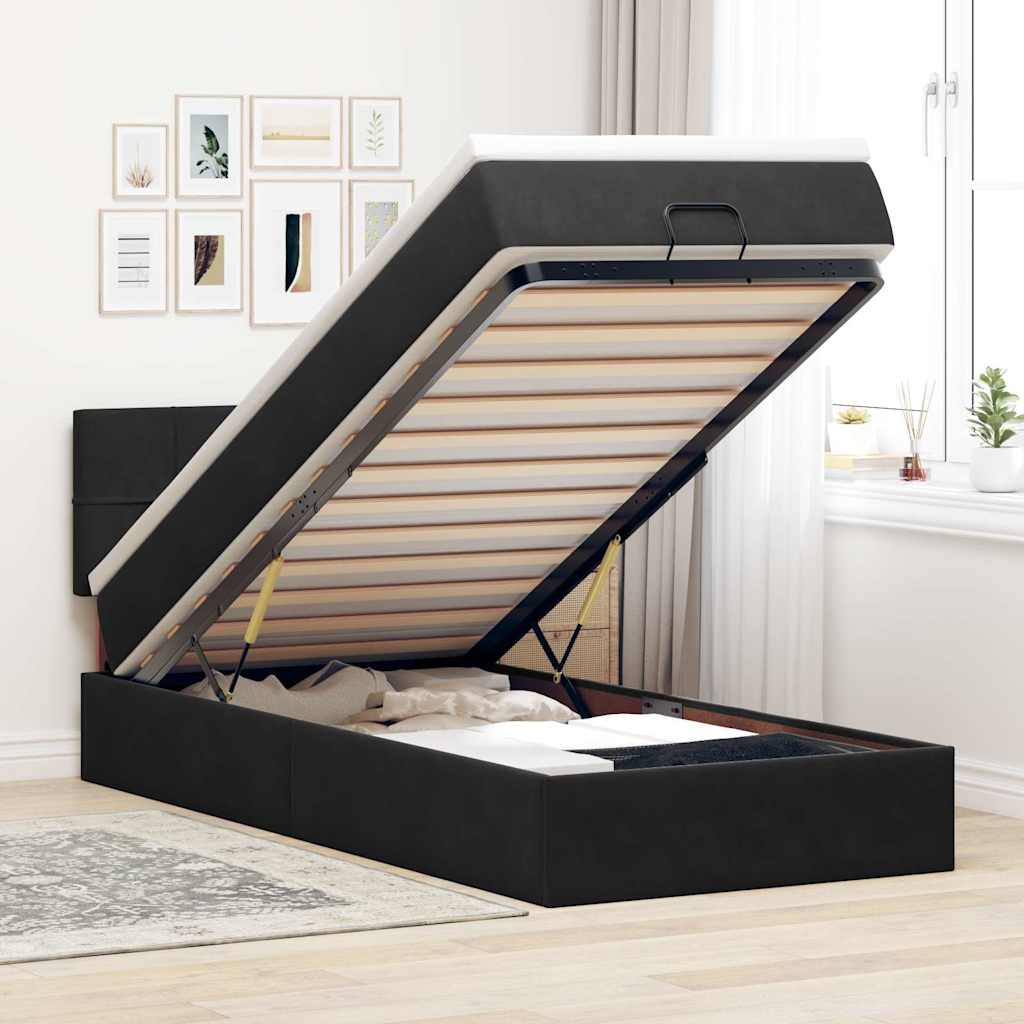 vidaXL Lit ottoman avec matelas et LED Noir 100x200 cm Velours