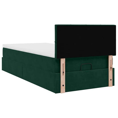 Ottoman-Bett mit Matratze & LEDs Dunkelgrün 100x200 cm Samt